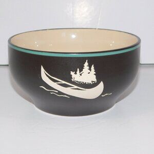 Bass Pro Shops Canoe Soup Cereal Bowl Brown Cream Teal Stoneware